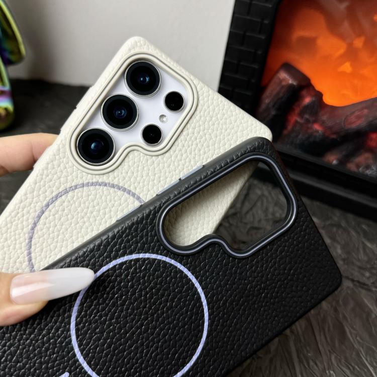 Funda de TPU con textura de lichi MagSafe para Samsung Galaxy S24+ 5G (marrón dorado)
