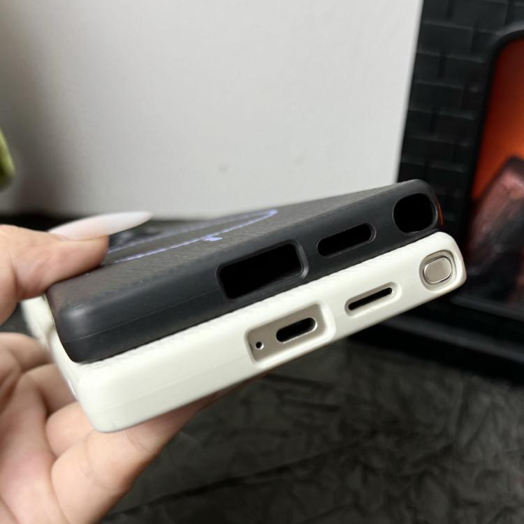 Funda de TPU con textura de lichi MagSafe para Samsung Galaxy S25+ 5G (negro y naranja)