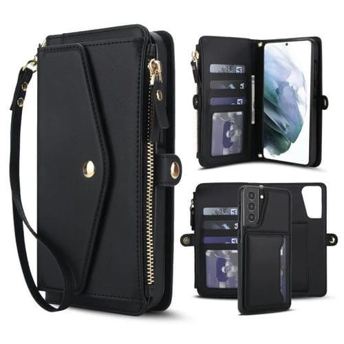 Funda de cuero desmontable con cordón para Samsung Galaxy S21 5G (negro)