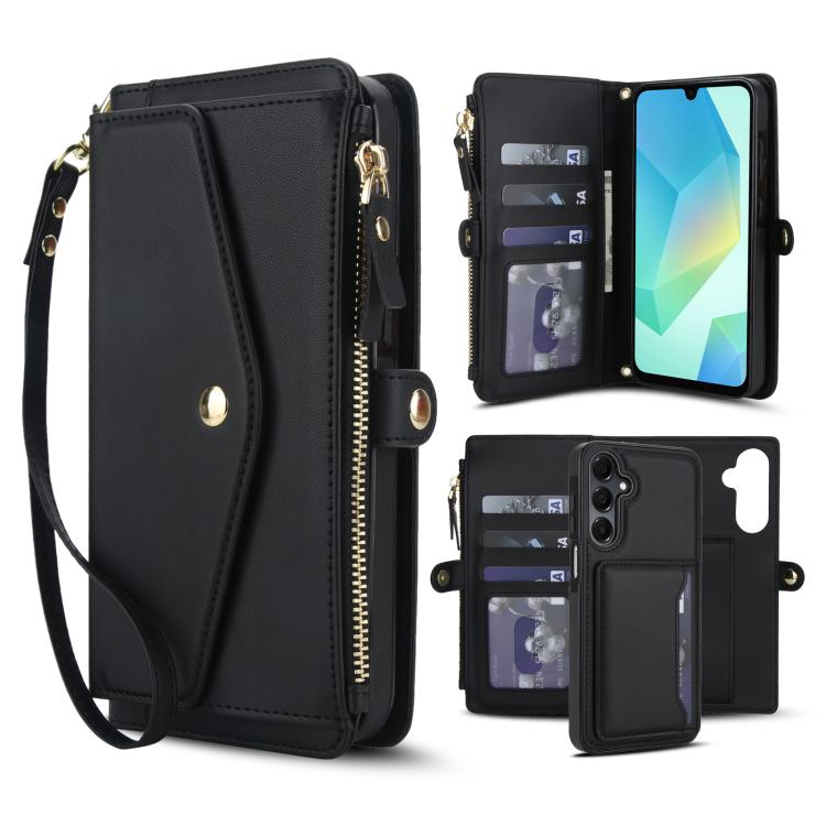Funda de cuero desmontable con cordón para Samsung Galaxy A14 4G/5G (negro)