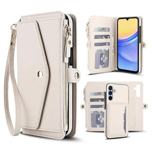 Funda de cuero desmontable con cordón para Samsung Galaxy A36 5G (blanco)