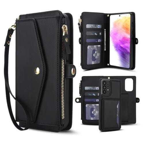Funda de cuero desmontable con cordón para Samsung Galaxy A73 5G (negro)