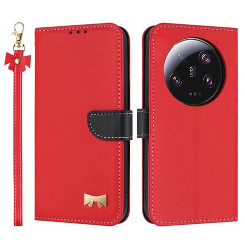 Funda de cuero con lazo metálico y correa para la mano para Xiaomi 13 Ultra (roja)