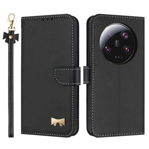 Funda de cuero con lazo metálico y correa para la mano para Xiaomi 13 Ultra (negro)
