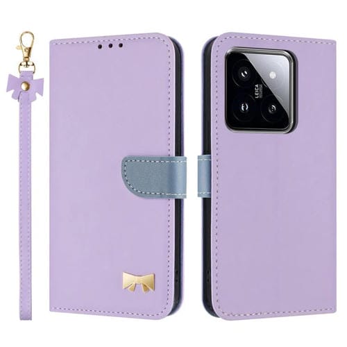 Funda de cuero con lazo metálico y correa para la mano para Xiaomi 14 Pro (morado)