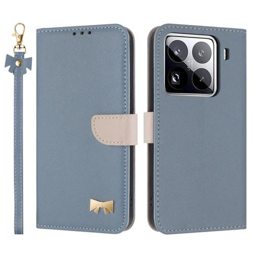 Funda de cuero con lazo metálico y correa para la mano para Xiaomi 15 Pro (azul claro)