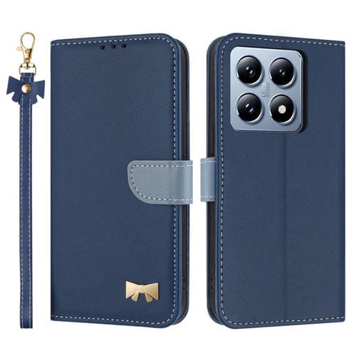 Funda de cuero con lazo metálico y correa para la mano para Xiaomi 14T (azul oscuro)