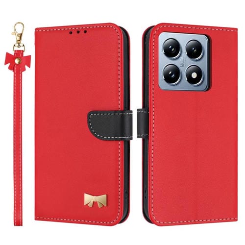 Funda de cuero con lazo metálico y correa para la mano para Xiaomi 14T Pro (roja)