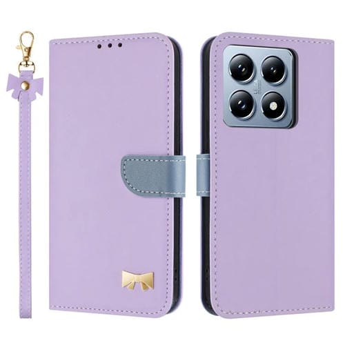 Funda de cuero con lazo metálico y correa para la mano para Xiaomi 14T Pro (morado)