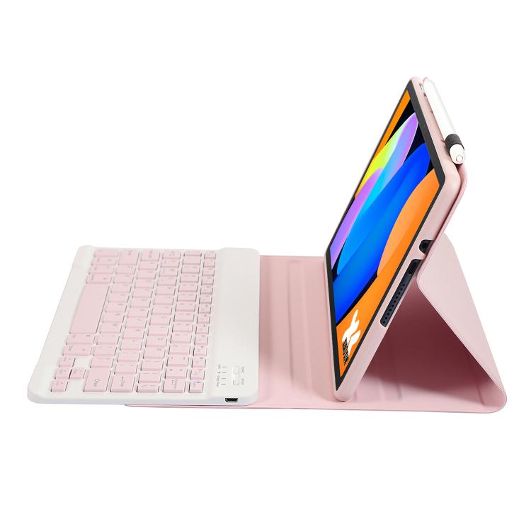 Funda de cuero ultrafina con teclado Bluetooth desmontable para Lenovo Xiaoxin Pad de 11 pulgadas (2025 AM31) (rosa y blanco)