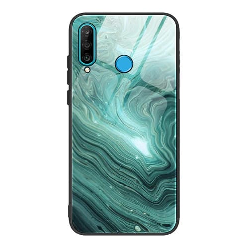 Para Huawei P30 lite / nova 4e Funda protectora de vidrio con patrón de mármol (DL02)
