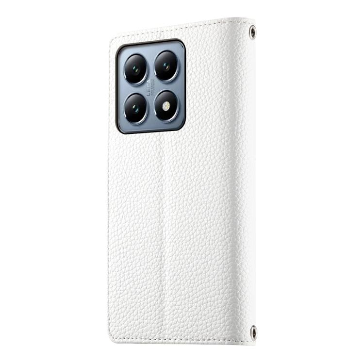 Funda de cuero con cremallera para Xiaomi 14T Pro, con múltiples tarjetas y costuras, con correa corta (blanca)