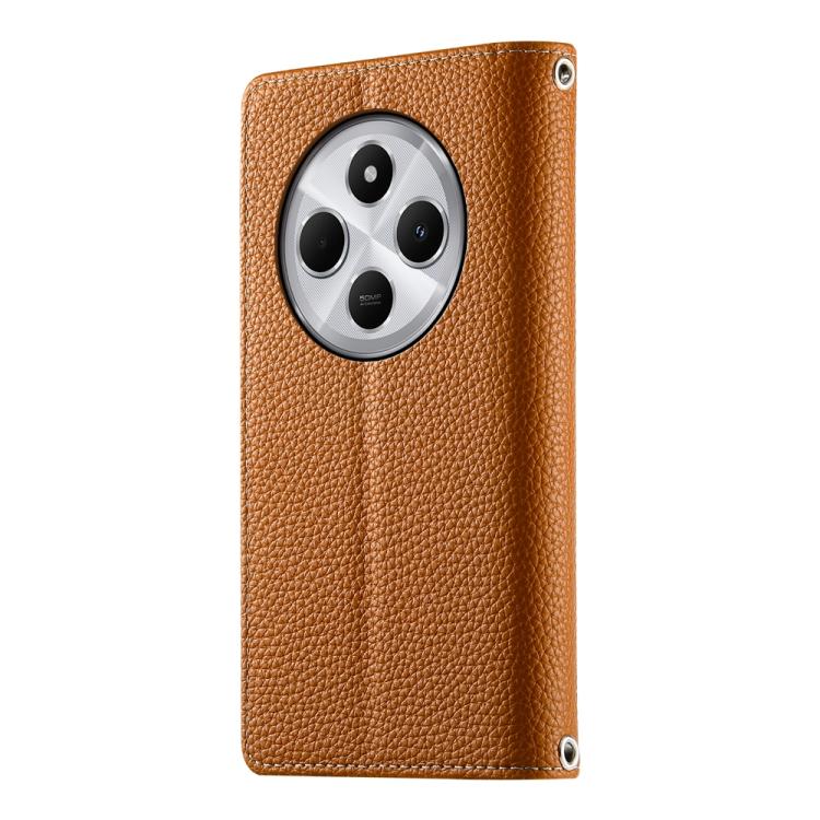 Funda de cuero con cremallera y múltiples tarjetas para Redmi 14C 4G / 14R / A4 5G / A3 Pro, con costuras y correa corta (marrón)