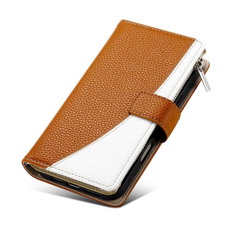 Funda de cuero con cremallera y múltiples tarjetas para Redmi 14C 4G / 14R / A4 5G / A3 Pro, con costuras y correa corta (marrón)