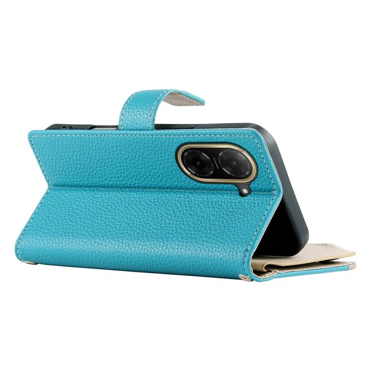 Funda de cuero con cremallera para Redmi A5 4G (171,7 mm) y Xiaomi Poco C71, con costuras, múltiples tarjetas y correa corta (azul)