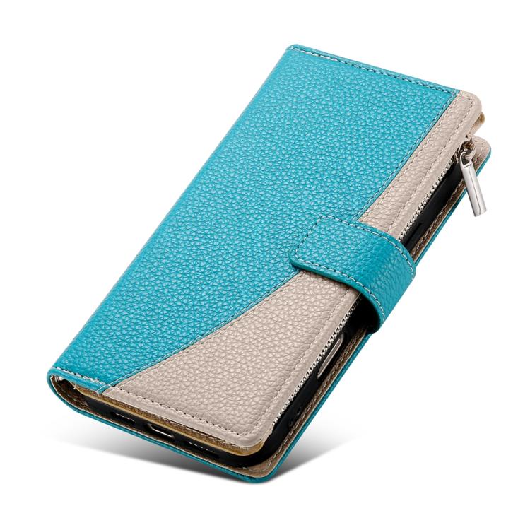 Funda de cuero con cremallera para Redmi A5 4G (171,7 mm) y Xiaomi Poco C71, con costuras, múltiples tarjetas y correa corta (azul)