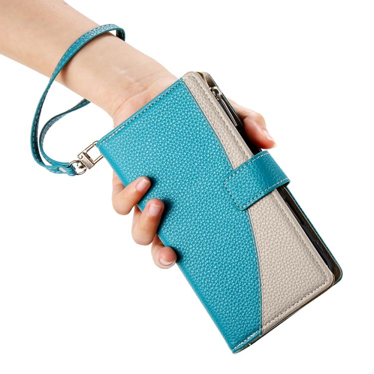 Funda de cuero con cremallera para Redmi A5 4G (171,7 mm) y Xiaomi Poco C71, con costuras, múltiples tarjetas y correa corta (azul)