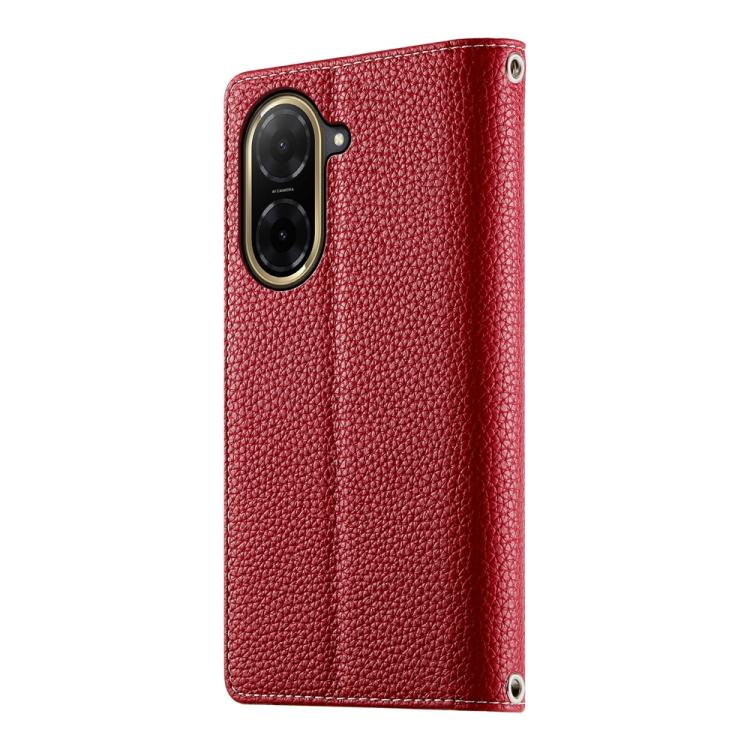 Funda de cuero con cremallera para Redmi A5 4G (171,7 mm) y Xiaomi Poco C71, con costuras, múltiples tarjetas y correa corta (roja)