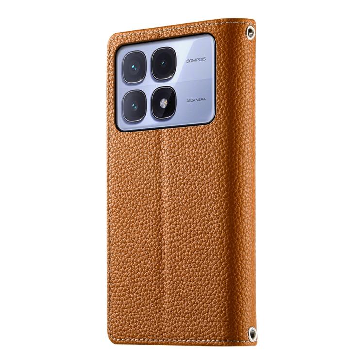 Funda de cuero con cremallera para Redmi K70 Ultra, con costuras, múltiples tarjetas y correa corta (marrón)