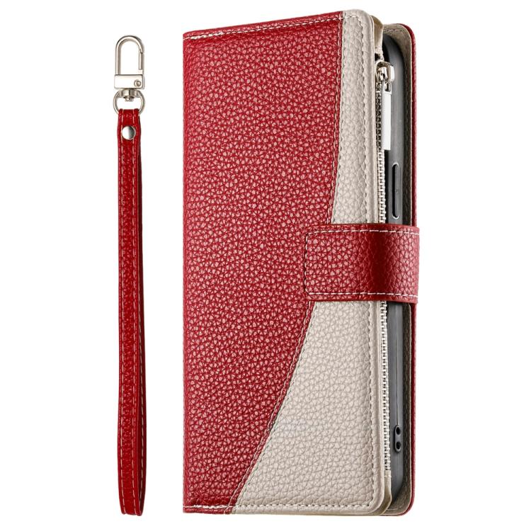 Funda de cuero con cremallera para Redmi K70 Ultra, con múltiples tarjetas y costuras, con correa corta (roja)