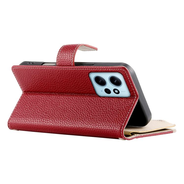 Funda de cuero con cremallera para Redmi Note 12 4G Global / Note 12R Pro, con costuras, para múltiples tarjetas y correa corta (roja)