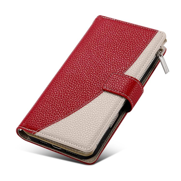 Funda de cuero con cremallera para Redmi Note 12 4G Global / Note 12R Pro, con costuras, para múltiples tarjetas y correa corta (roja)