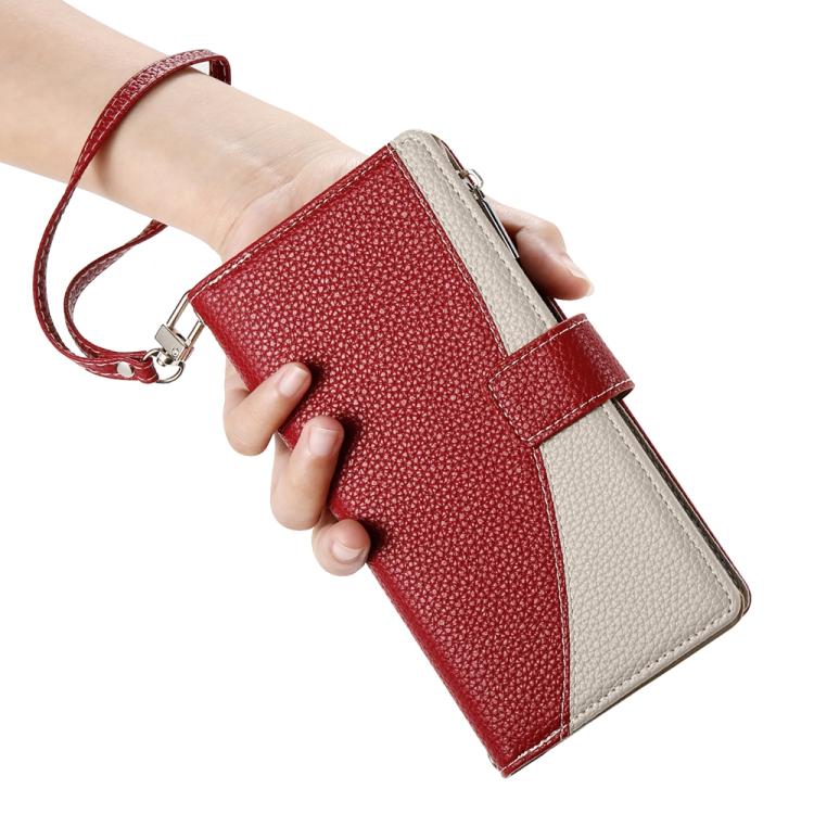 Funda de cuero con cremallera para Redmi Note 12 4G Global / Note 12R Pro, con costuras, para múltiples tarjetas y correa corta (roja)
