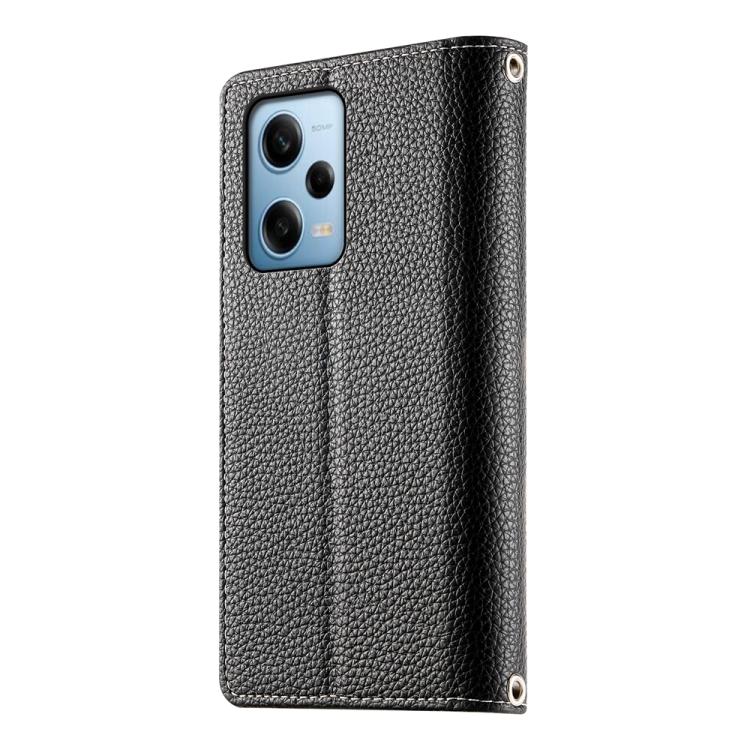 Funda de cuero con cremallera para Redmi Note 12 Pro 5G, con costuras globales, múltiples tarjetas y correa corta (negra)