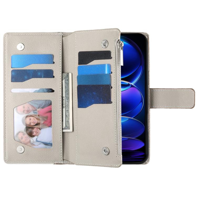 Funda de cuero con cremallera para Redmi Note 12 Pro 5G, con costuras globales, múltiples tarjetas y correa corta (negra)
