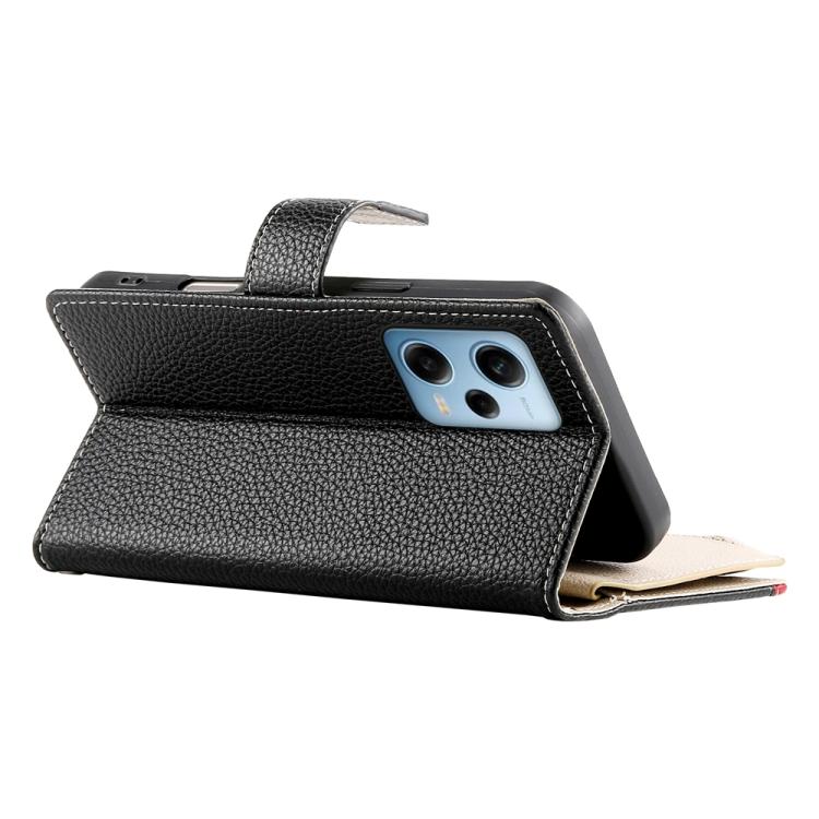 Funda de cuero con cremallera para Redmi Note 12 Pro 5G, con costuras globales, múltiples tarjetas y correa corta (negra)