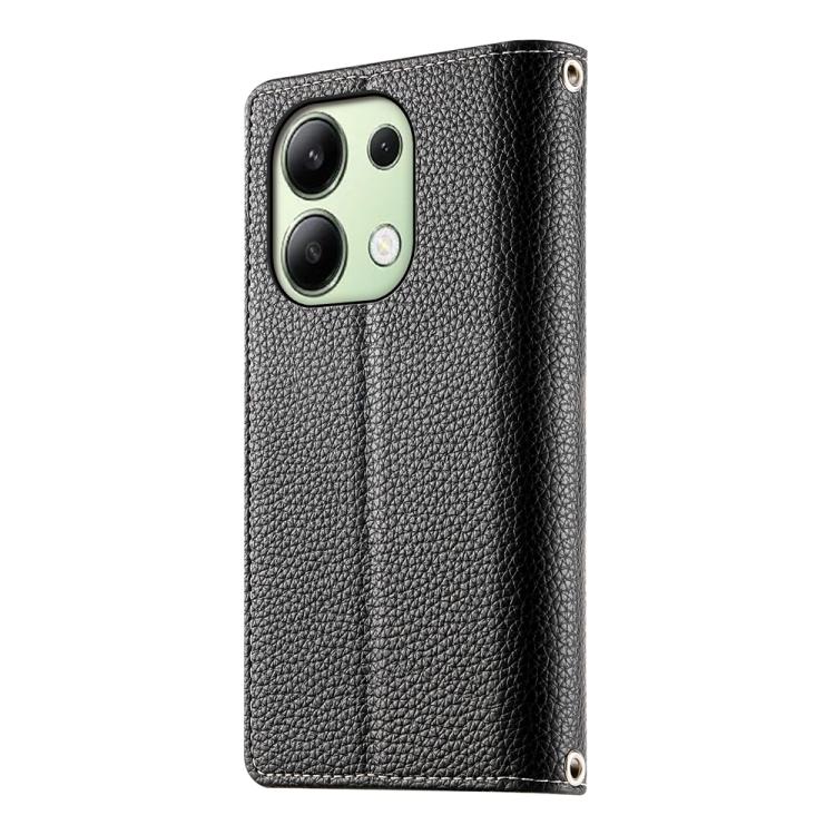 Funda de cuero con cremallera para Redmi Note 13 4G, con costuras globales, múltiples tarjetas y correa corta (negra)