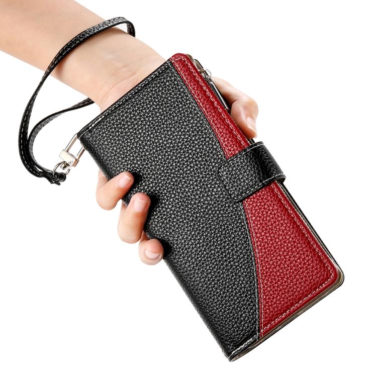 Funda de cuero con cremallera para Redmi Note 13 4G, con costuras globales, múltiples tarjetas y correa corta (negra)