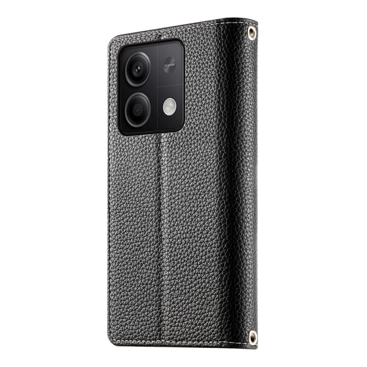 Funda de cuero con cremallera para Redmi Note 13 5G, con costuras globales y múltiples tarjetas, con correa corta (negra)