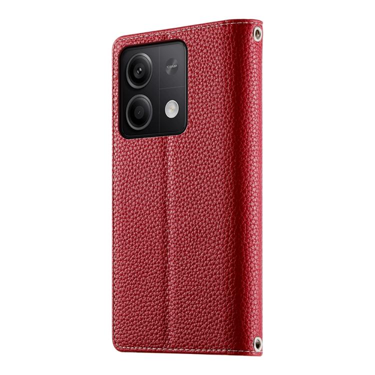 Funda de cuero con cremallera para Redmi Note 13 5G, con costuras globales, múltiples tarjetas y correa corta (roja)