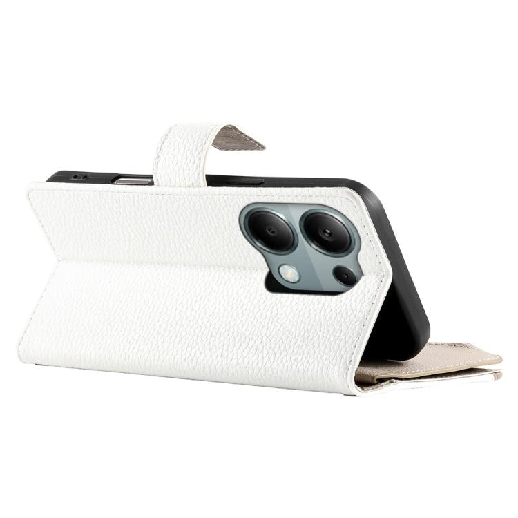 Funda de cuero con cremallera para Redmi Note 13 Pro 4G / Poco M6 Pro, con costuras, para múltiples tarjetas y correa corta (blanca)