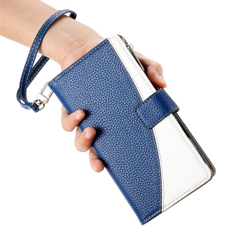 Funda de cuero con cremallera para Redmi Note 13 Pro / Xiaomi Poco X6, con costuras, para múltiples tarjetas y correa corta (azul oscuro)