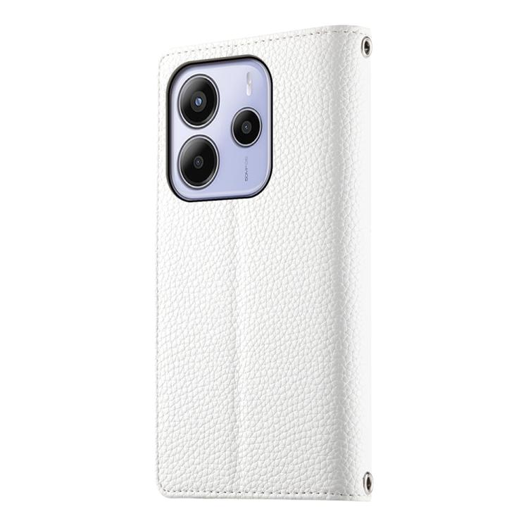 Funda de cuero con cremallera para Redmi Note 14 4G, 163,25 mm, con múltiples tarjetas y correa corta (blanca)