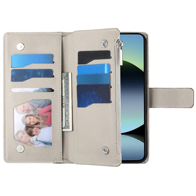 Funda de cuero con cremallera para Redmi Note 14 4G, 163,25 mm, con múltiples tarjetas y correa corta (blanca)
