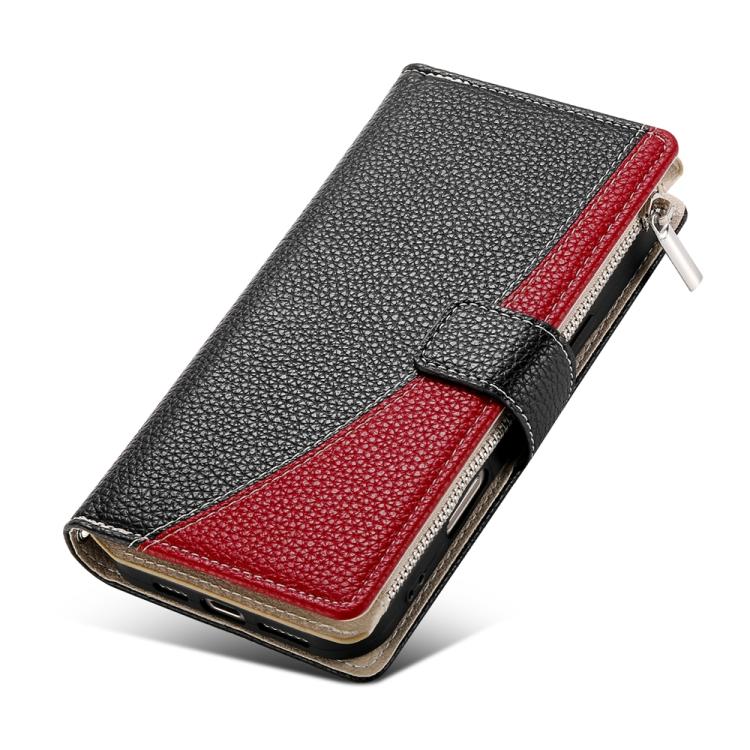 Funda de cuero con cremallera para Redmi Note 14 5G, con costuras globales y múltiples tarjetas, con correa corta (negra)