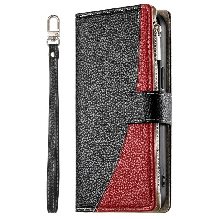 Funda de cuero con cremallera para Redmi Note 14 Pro 5G / Note 14 Pro+ 5G, con costuras, para múltiples tarjetas y correa corta (negra)