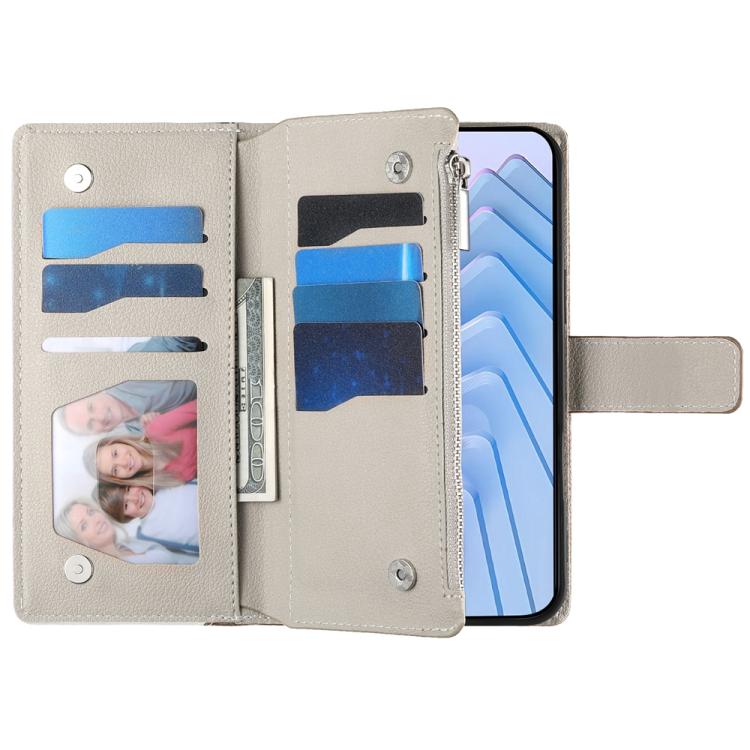 Funda de cuero con cremallera para Redmi Note 14 Pro 5G / Note 14 Pro+ 5G, con costuras, para múltiples tarjetas y correa corta (negra)
