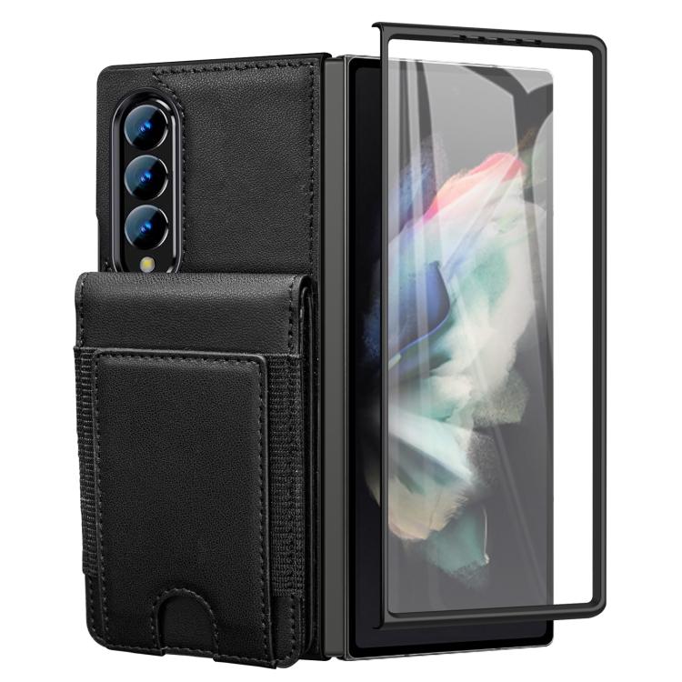 Funda de cuero con película templada integrada para Samsung Galaxy Z Fold3 (negro)