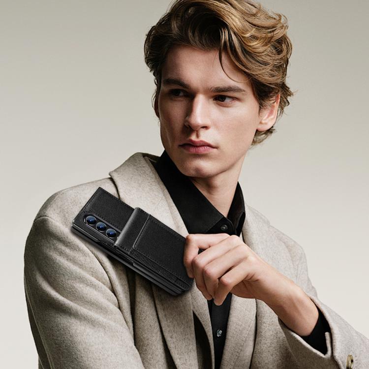 Funda de cuero con película templada integrada para Samsung Galaxy Z Fold3 (negro)