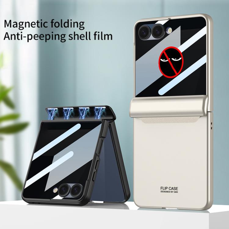 Funda con tapa magnética de cobertura total para Samsung Galaxy Z Flip7 5G GKK con película de privacidad integrada (negro)