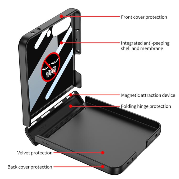 Funda con tapa magnética de cobertura total para Samsung Galaxy Z Flip7 5G con película de privacidad integrada GKK (plateada)