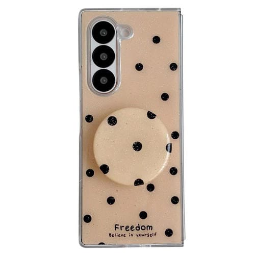 Funda para Samsung Galaxy Z Fold6 con diseño de puntos brillantes y soporte (dorada)