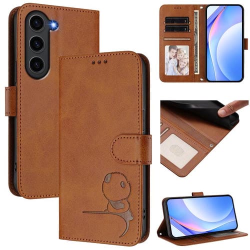 Funda de cuero con relieve RFID y cordón para Samsung Galaxy S23 FE 5G (marrón)