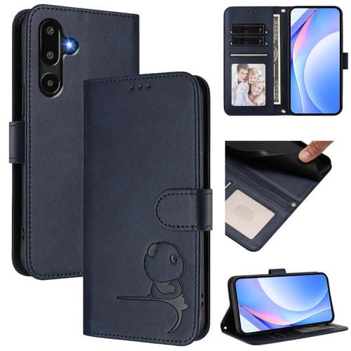 Funda de cuero con relieve RFID y cordón para Samsung Galaxy F16 5G / M16 5G (azul)