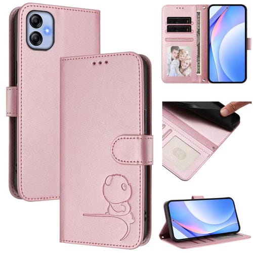 Funda de piel con estampado RFID y cordón para Samsung Galaxy A04e/F04/M04 (rosa)