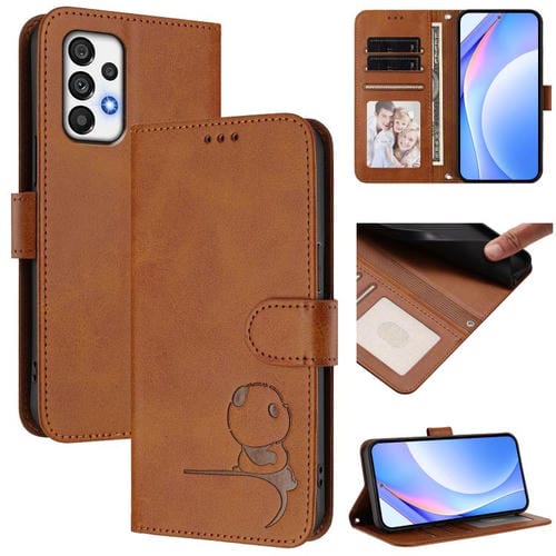 Funda de cuero con relieve RFID y cordón para Samsung Galaxy A73 5G (marrón)